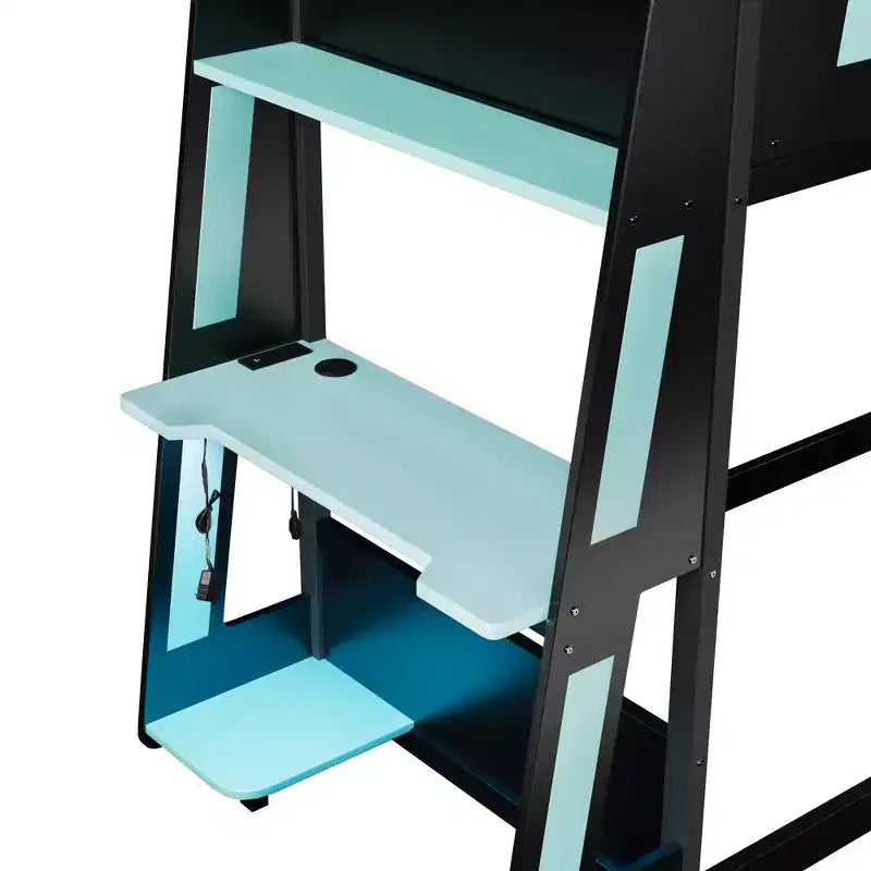 Twin/Full/Queen Gaming Bunk Bed with Built-In Desk, USB Port, LED Lights & Storage Shelves