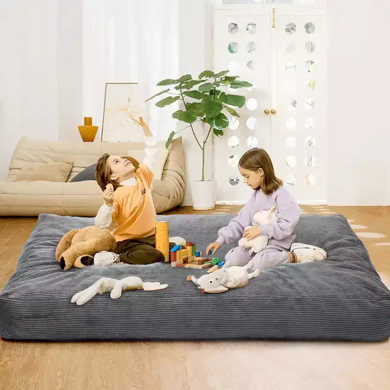 2-in-1 Full Size Giant Bean Seat - Convertible Corduroy Floor Mattress Sofa Couch with High Density Foam for Bedroom, Living Room