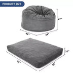2-in-1 Full Size Giant Bean Seat - Convertible Corduroy Floor Mattress Sofa Couch with High Density Foam for Bedroom, Living Room
