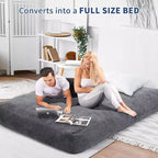 2-in-1 Full Size Giant Bean Seat - Convertible Corduroy Floor Mattress Sofa Couch with High Density Foam for Bedroom, Living Room