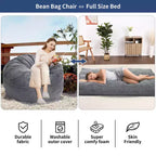 2-in-1 Full Size Giant Bean Seat - Convertible Corduroy Floor Mattress Sofa Couch with High Density Foam for Bedroom, Living Room