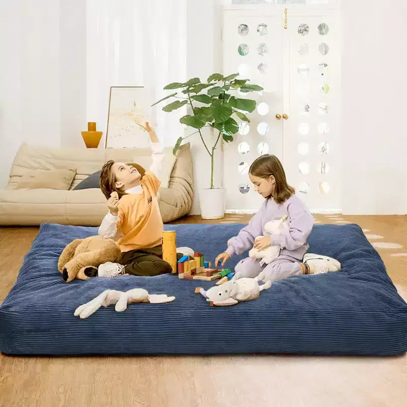 2-in-1 Full Size Giant Bean Seat - Convertible Corduroy Floor Mattress Sofa Couch with High Density Foam for Bedroom, Living Room