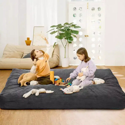 2-in-1 Full Size Giant Bean Seat - Convertible Corduroy Floor Mattress Sofa Couch with High Density Foam for Bedroom, Living Room