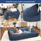 2-in-1 Full Size Giant Bean Seat - Convertible Corduroy Floor Mattress Sofa Couch with High Density Foam for Bedroom, Living Room