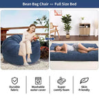 2-in-1 Full Size Giant Bean Seat - Convertible Corduroy Floor Mattress Sofa Couch with High Density Foam for Bedroom, Living Room