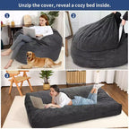2-in-1 Full Size Giant Bean Seat - Convertible Corduroy Floor Mattress Sofa Couch with High Density Foam for Bedroom, Living Room