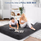 2-in-1 Full Size Giant Bean Seat - Convertible Corduroy Floor Mattress Sofa Couch with High Density Foam for Bedroom, Living Room