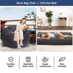 2-in-1 Full Size Giant Bean Seat - Convertible Corduroy Floor Mattress Sofa Couch with High Density Foam for Bedroom, Living Room