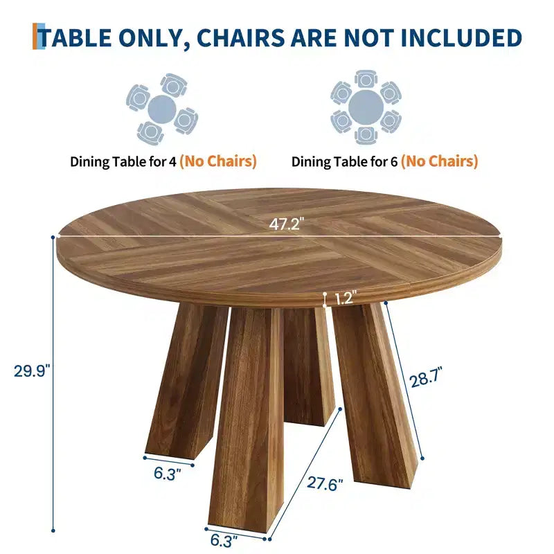 Round Dining Table for 4-6 People, 47 Inches Dining Room Table with Wooden Pedestal Base, Kitchen & Dining Room Tables, Circle Kitchen Tables