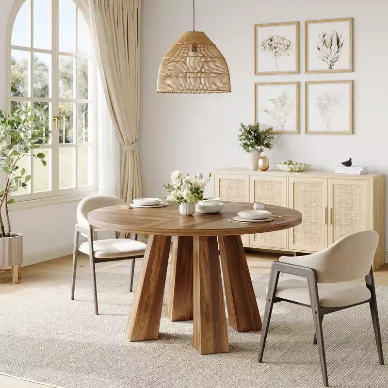 Round Dining Table for 4-6 People, 47 Inches Dining Room Table with Wooden Pedestal Base, Kitchen & Dining Room Tables, Circle Kitchen Tables