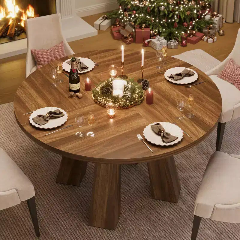 Round Dining Table for 4-6 People, 47 Inches Dining Room Table with Wooden Pedestal Base, Kitchen & Dining Room Tables, Circle Kitchen Tables