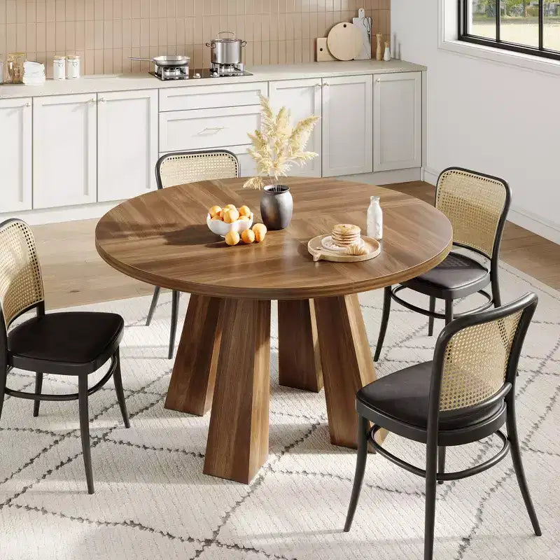 Round Dining Table for 4-6 People, 47 Inches Dining Room Table with Wooden Pedestal Base, Kitchen & Dining Room Tables, Circle Kitchen Tables