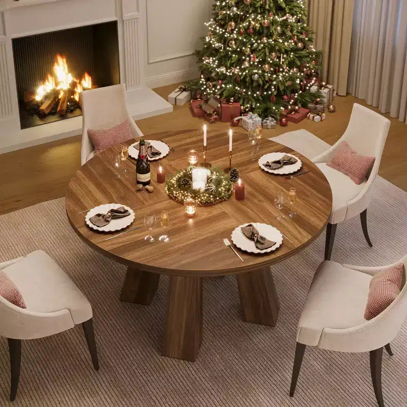 Round Dining Table for 4-6 People, 47 Inches Dining Room Table with Wooden Pedestal Base, Kitchen & Dining Room Tables, Circle Kitchen Tables