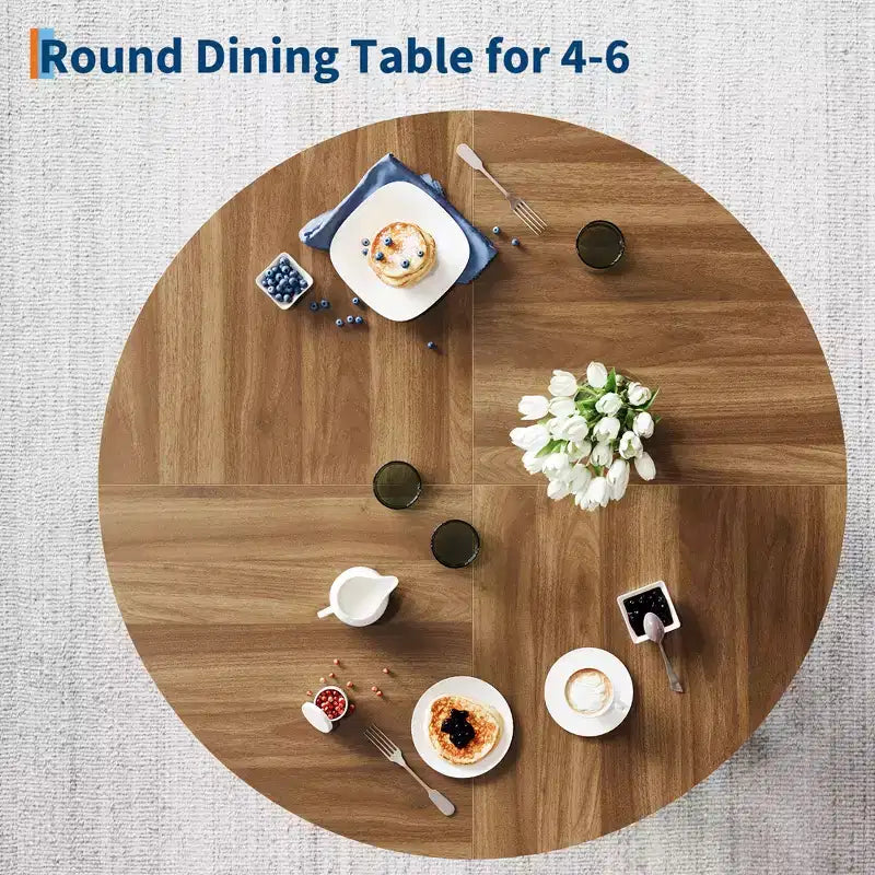 Round Dining Table for 4-6 People, 47 Inches Dining Room Table with Wooden Pedestal Base, Kitchen & Dining Room Tables, Circle Kitchen Tables