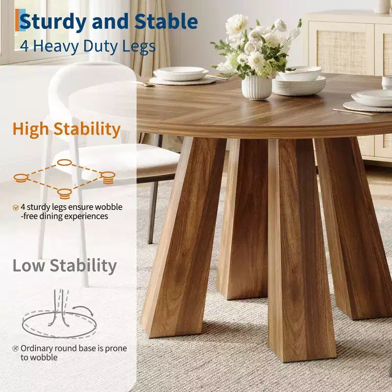 Round Dining Table for 4-6 People, 47 Inches Dining Room Table with Wooden Pedestal Base, Kitchen & Dining Room Tables, Circle Kitchen Tables