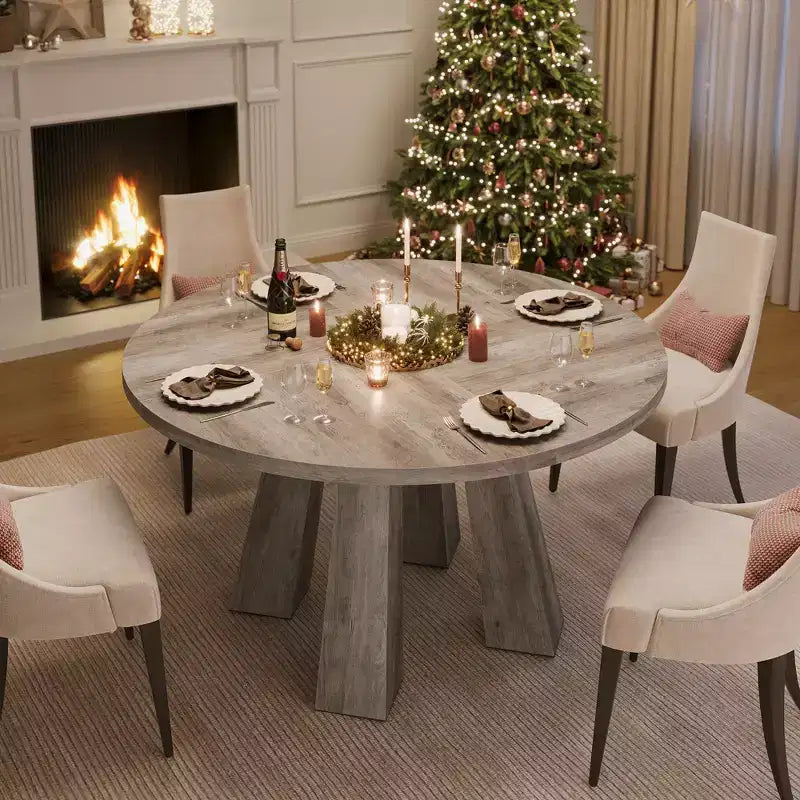 Round Dining Table for 4-6 People, 47 Inches Dining Room Table with Wooden Pedestal Base, Kitchen & Dining Room Tables, Circle Kitchen Tables