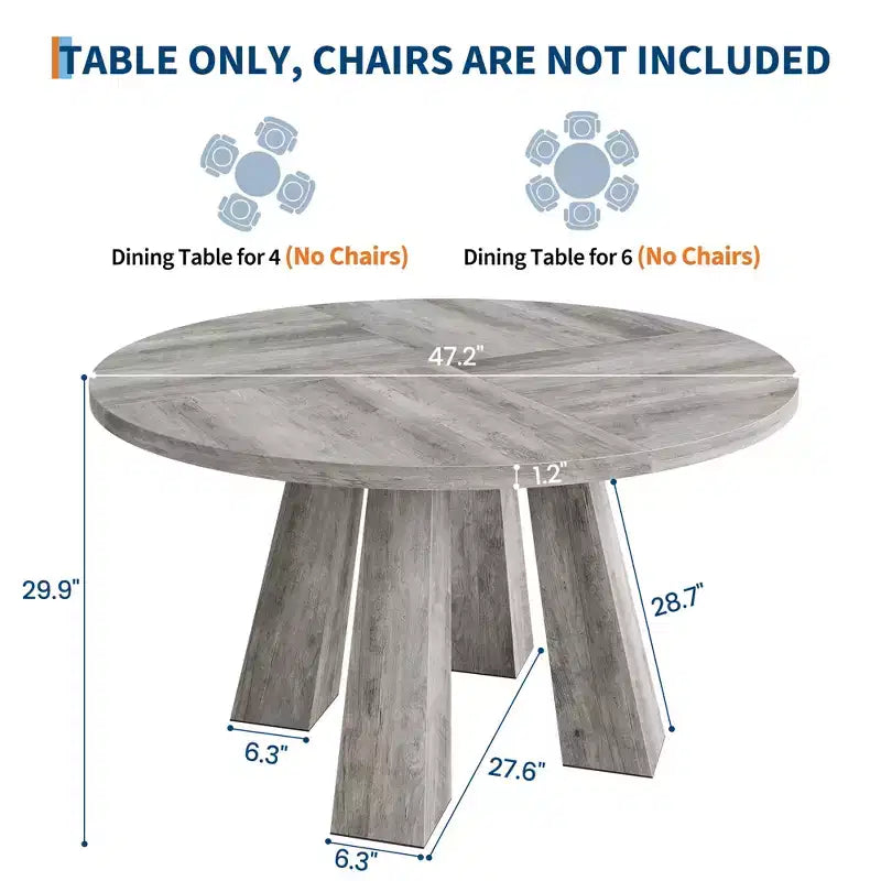 Round Dining Table for 4-6 People, 47 Inches Dining Room Table with Wooden Pedestal Base, Kitchen & Dining Room Tables, Circle Kitchen Tables
