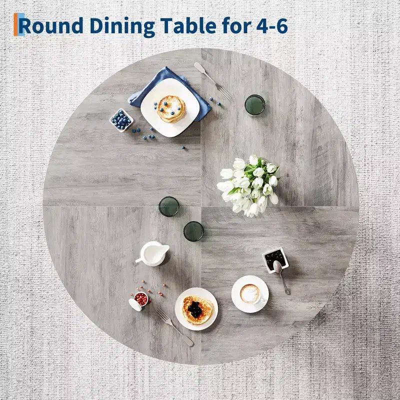 Round Dining Table for 4-6 People, 47 Inches Dining Room Table with Wooden Pedestal Base, Kitchen & Dining Room Tables, Circle Kitchen Tables