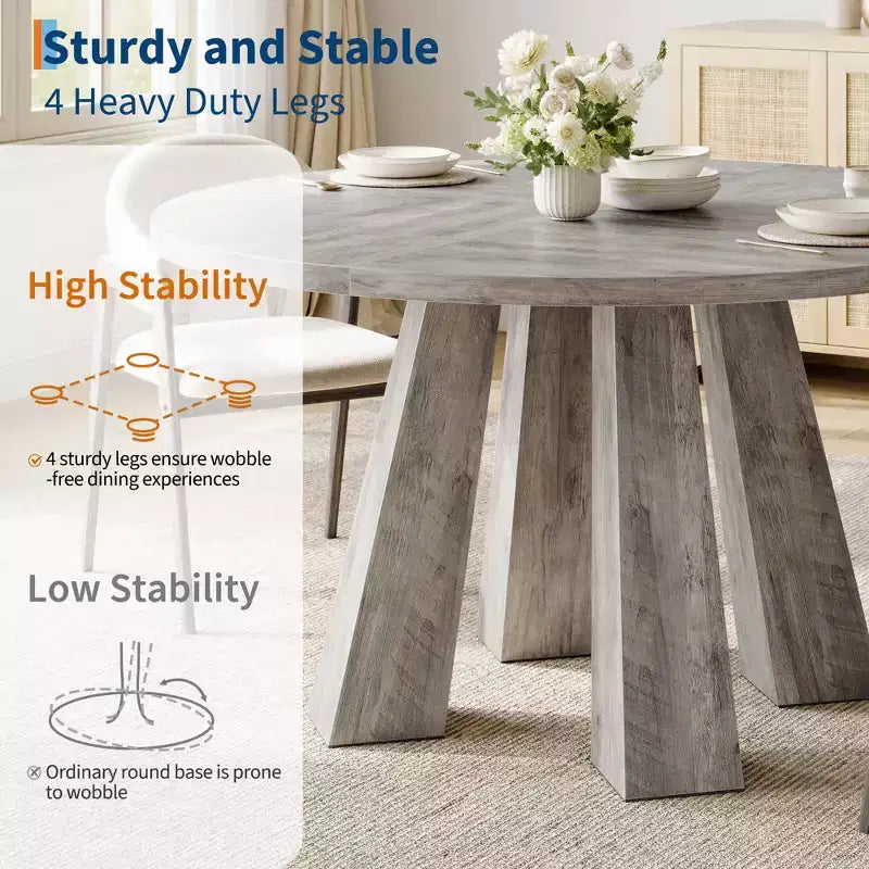 Round Dining Table for 4-6 People, 47 Inches Dining Room Table with Wooden Pedestal Base, Kitchen & Dining Room Tables, Circle Kitchen Tables