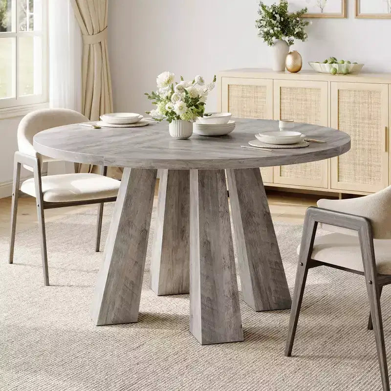 Round Dining Table for 4-6 People, 47 Inches Dining Room Table with Wooden Pedestal Base, Kitchen & Dining Room Tables, Circle Kitchen Tables