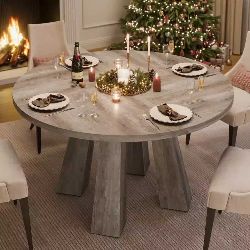 Round Dining Table for 4-6 People, 47 Inches Dining Room Table with Wooden Pedestal Base, Kitchen & Dining Room Tables, Circle Kitchen Tables