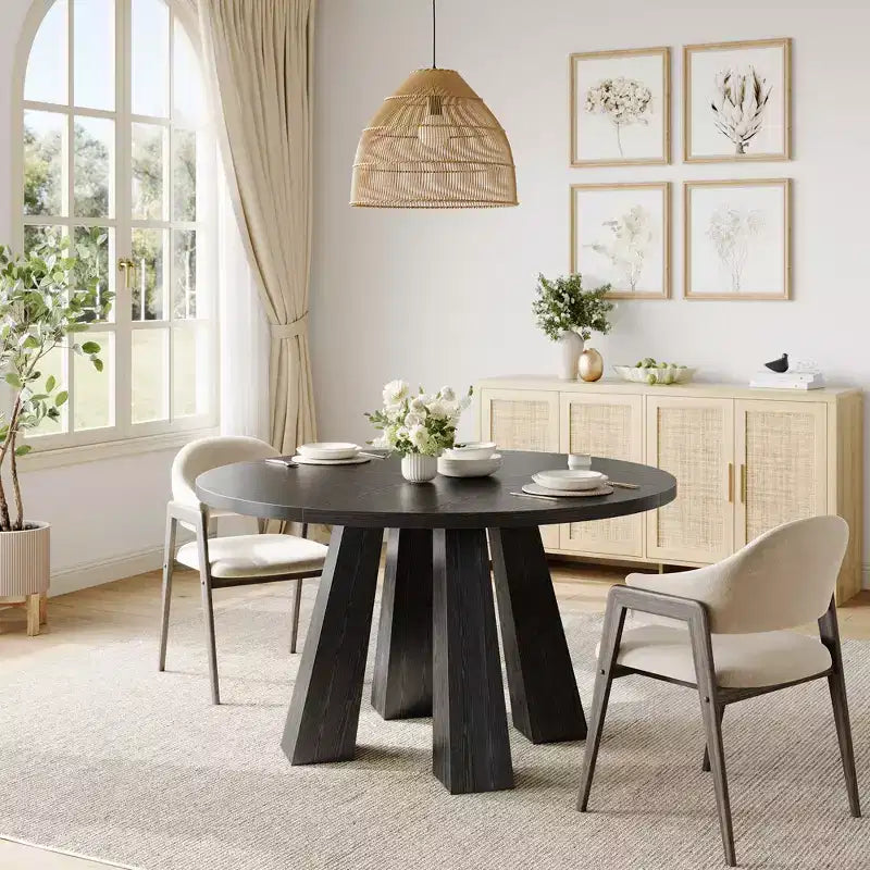 Round Dining Table for 4-6 People, 47 Inches Dining Room Table with Wooden Pedestal Base, Kitchen & Dining Room Tables, Circle Kitchen Tables