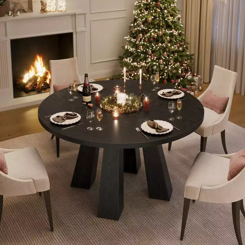 Round Dining Table for 4-6 People, 47 Inches Dining Room Table with Wooden Pedestal Base, Kitchen & Dining Room Tables, Circle Kitchen Tables