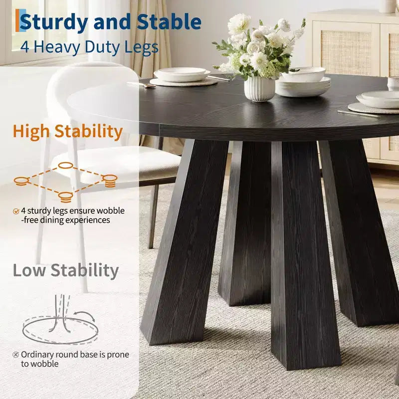 Round Dining Table for 4-6 People, 47 Inches Dining Room Table with Wooden Pedestal Base, Kitchen & Dining Room Tables, Circle Kitchen Tables