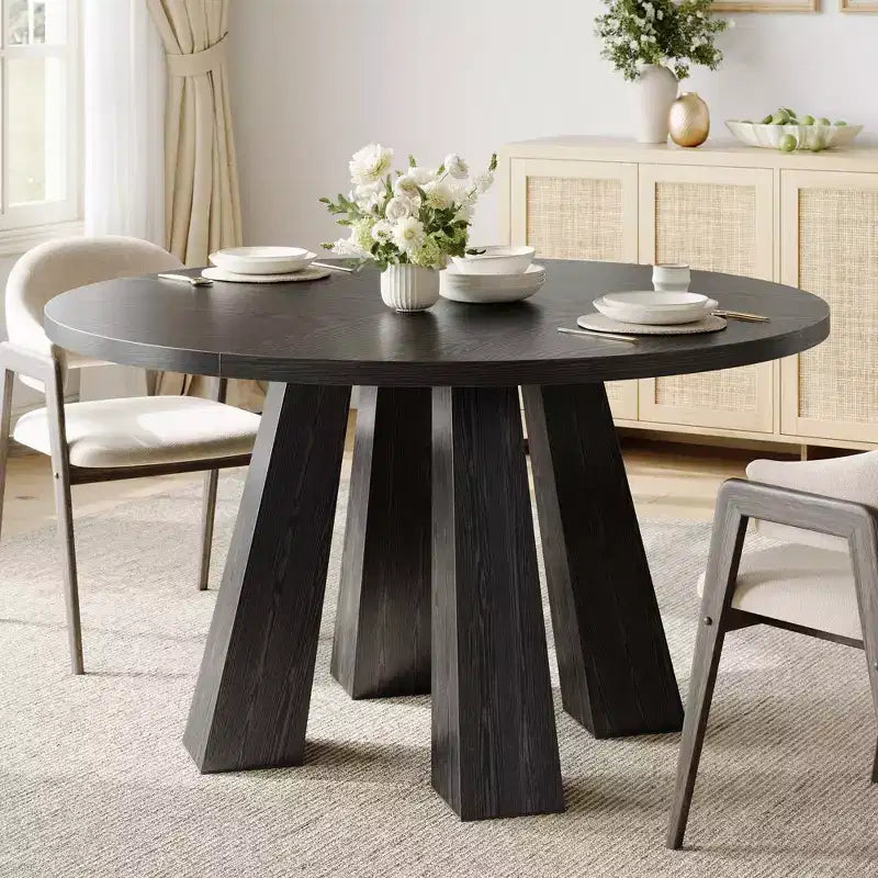 Round Dining Table for 4-6 People, 47 Inches Dining Room Table with Wooden Pedestal Base, Kitchen & Dining Room Tables, Circle Kitchen Tables