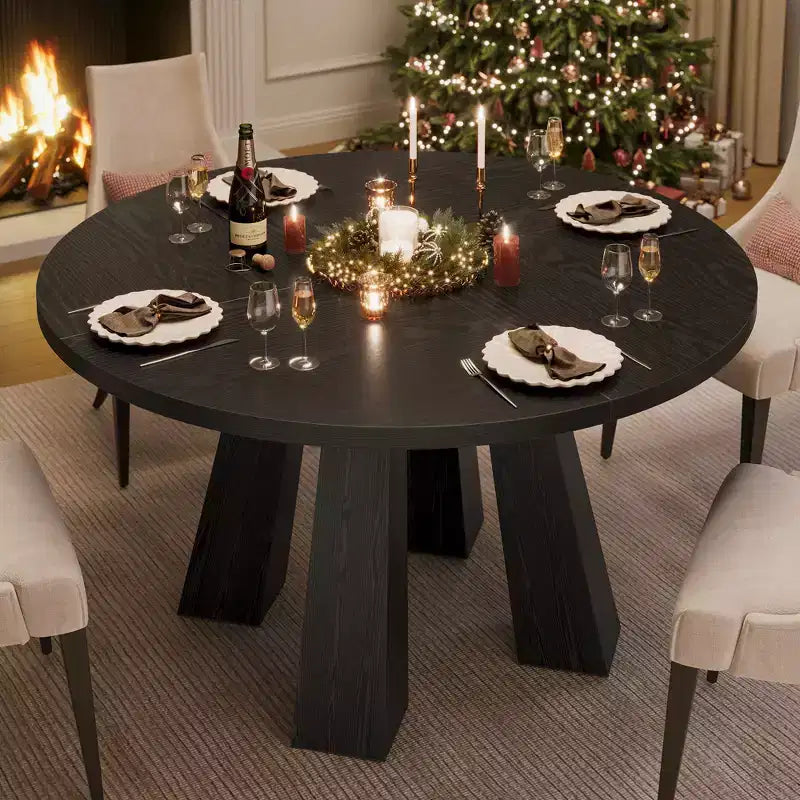 Round Dining Table for 4-6 People, 47 Inches Dining Room Table with Wooden Pedestal Base, Kitchen & Dining Room Tables, Circle Kitchen Tables