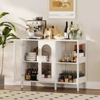 Acekool White 39.4 Inch Modern Glass Door Display Cabinet with Golden Handles, for Dining Room & Living Room Storage