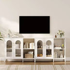 39.4" White Modern Glass Door Display Cabinet with Gold Handles, Dining & Living Room