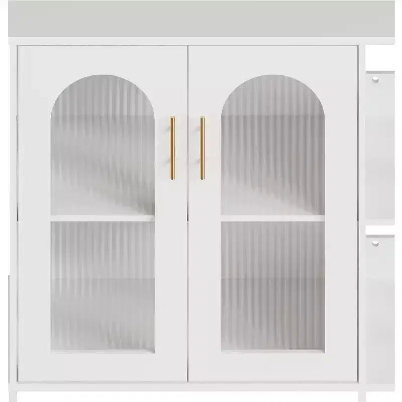 39.4" White Modern Glass Door Display Cabinet with Gold Handles, Dining & Living Room