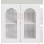 39.4" White Modern Glass Door Display Cabinet with Gold Handles, Dining & Living Room