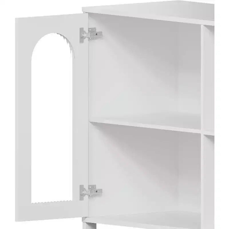 39.4" White Modern Glass Door Display Cabinet with Gold Handles, Dining & Living Room