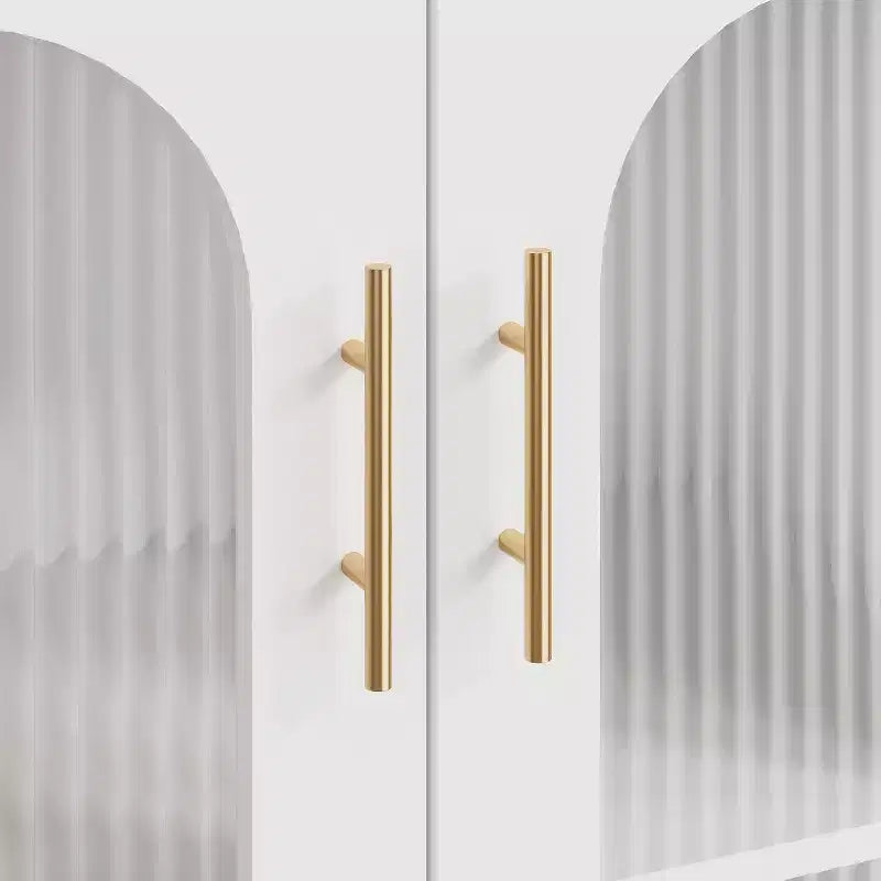39.4" White Modern Glass Door Display Cabinet with Gold Handles, Dining & Living Room