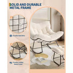 Oversized Papasan Rocking Chair with Ottoman and Soft Plush Cushion, Lounge Chair with Footrest and Sturdy Metal Frame, Egg Rocker for Living Room