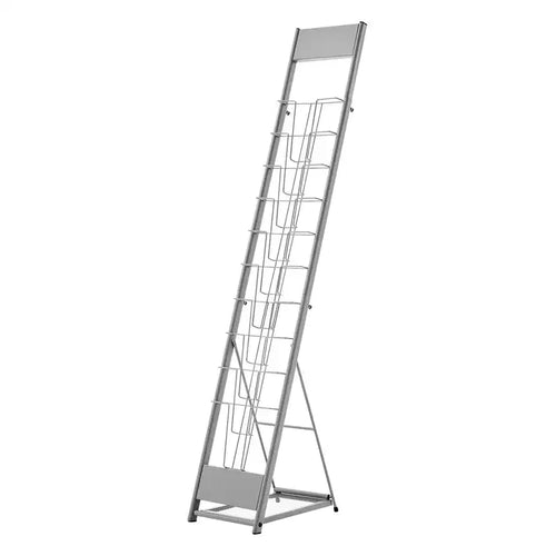 VEVOR Brochure Display Rack, 10Pockets Magazine Literature Display Stand,Portable Floor Standing Magazine Rack, Metal Newspaper Catalog Holders,Silver