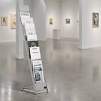 10-Pocket Floor Standing Magazine & Brochure Display Rack, Metal, Silver