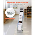 10-Pocket Floor Standing Magazine & Brochure Display Rack, Metal, Silver