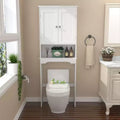 66inTall Over The Toilet Storage Cabinet, Bathroom Shelf Organizer, Wood Space Saver, White
