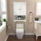 66inTall Over The Toilet Storage Cabinet, Bathroom Shelf Organizer, Wood Space Saver, White