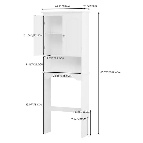 Armoire de rangement de 66inTall au-dessus des toilettes, organisateur de salle de bains avec étagères, meuble gain de place en bois, blanc