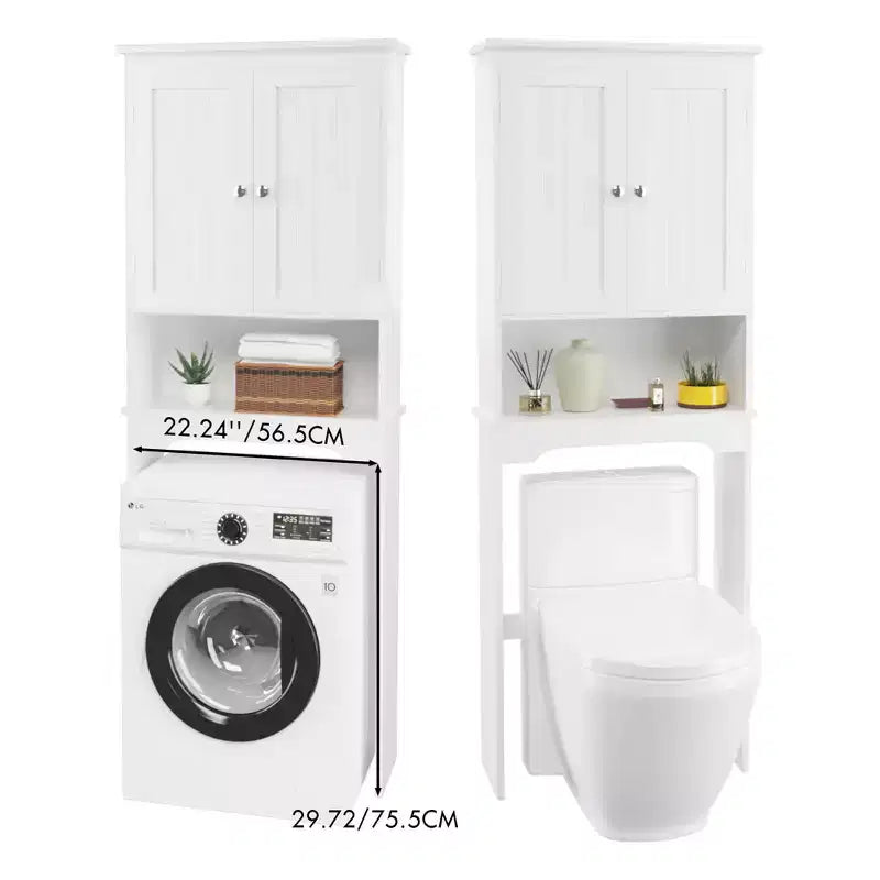 66inTall Over The Toilet Storage Cabinet, Bathroom Shelf Organizer, Wood Space Saver, White