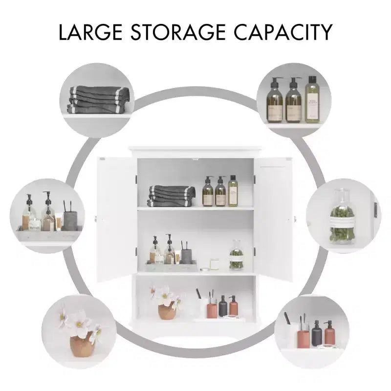 66inTall Over The Toilet Storage Cabinet, Bathroom Shelf Organizer, Wood Space Saver, White