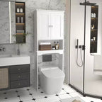 66inTall Over The Toilet Storage Cabinet, Bathroom Shelf Organizer, Wood Space Saver, White