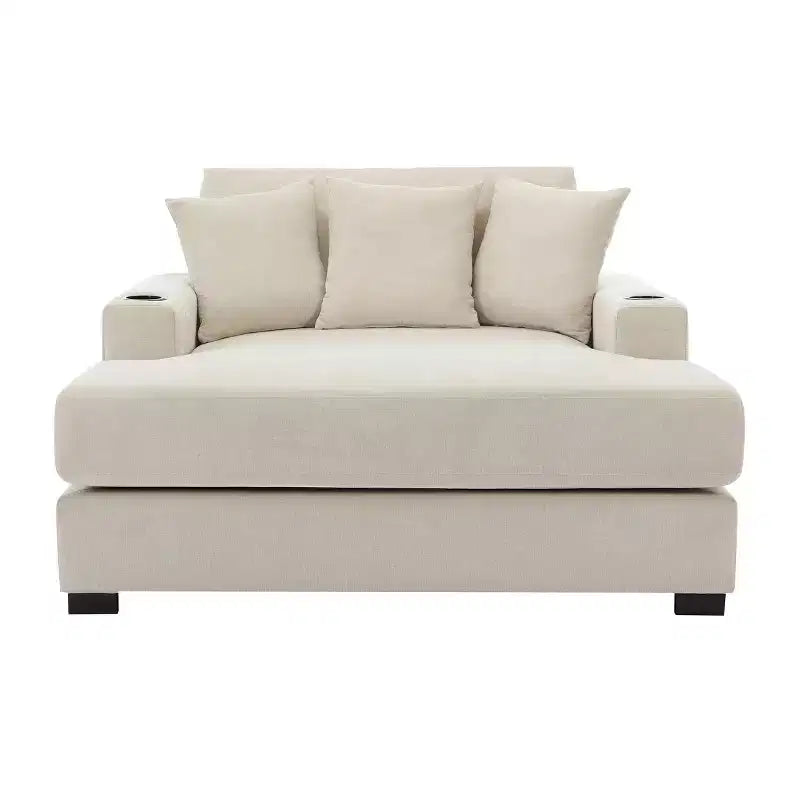 Oversized Chenille Chaise Lounger Sofa with Charge Station & Cup Holders