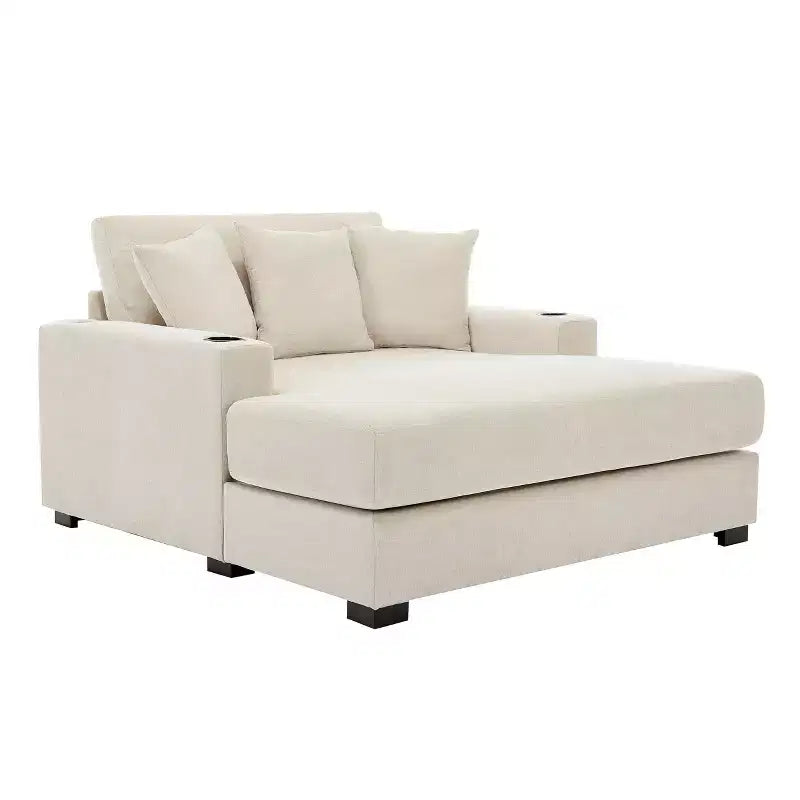 Oversized Chenille Chaise Lounger Sofa with Charge Station & Cup Holders