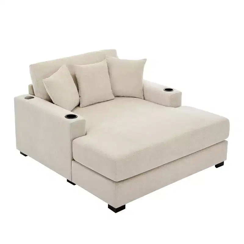 Oversized Chenille Chaise Lounger Sofa with Charge Station & Cup Holders