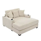 Oversized Chenille Chaise Lounger Sofa with Charge Station & Cup Holders